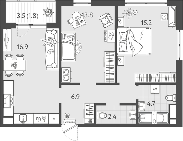 
  Продается 2-комн. квартира 61.3 м², в ЖК Все Свои ВИП, литер 8. Фото 1.