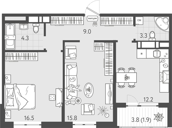
  Продается 2-комн. квартира 62.3 м², в ЖК Все Свои ВИП, литер 8. Фото 1.