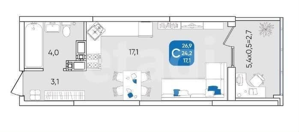 
  Продается студия 25.1 м², в МКР Любимово, 16 квартал литер 2. Фото 2.