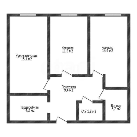 
  Продается 2-комн. квартира 58.4 м². Фото 1.