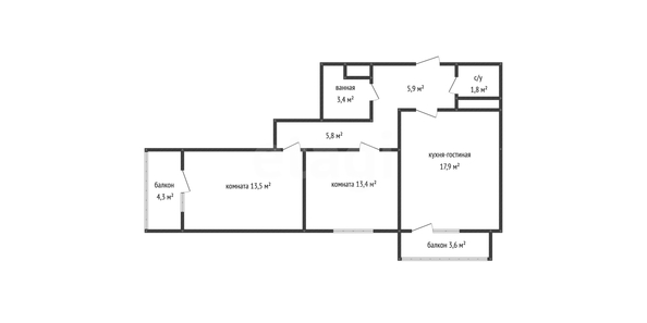 
  Продается 2-комн. квартира 61.7 м². Фото 1.