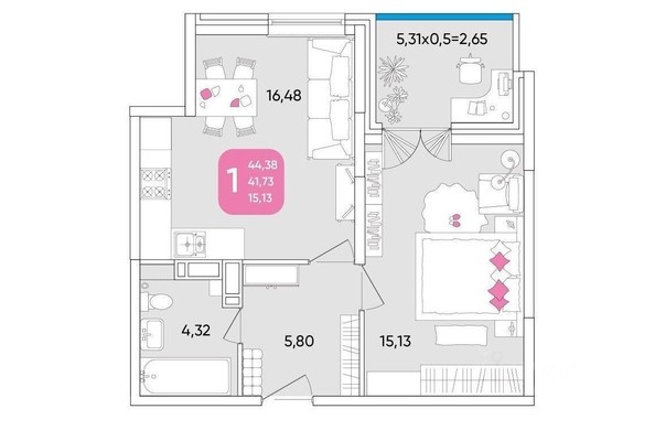 
   Продам 1-комнатную, 44.17 м², Любимово мкр, 18

. Фото 1.