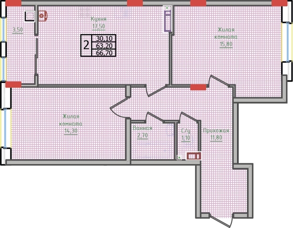 
   Продам 2-комнатную, 66.7 м², Суворов, дом 5

. Фото 2.