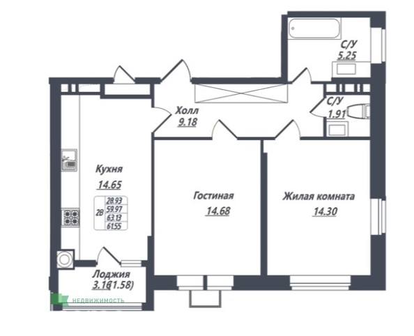 
  Продается 2-комн. квартира, 61.55 м², ЖК Источник
. Фото 6.