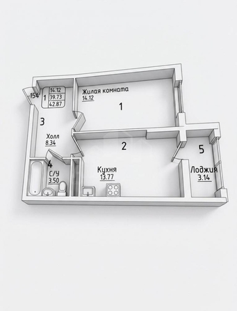 
  Продается 1-комн. квартира 42.9 м². Фото 2.