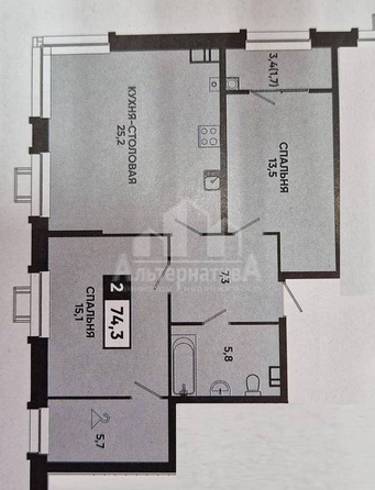
  Продается 2-комн. квартира 74.3 м². Фото 4.