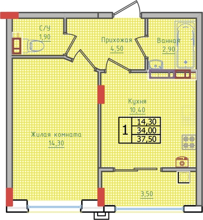 
   Продам 1-комнатную, 37.5 м², Суворов, дом 5

. Фото 2.