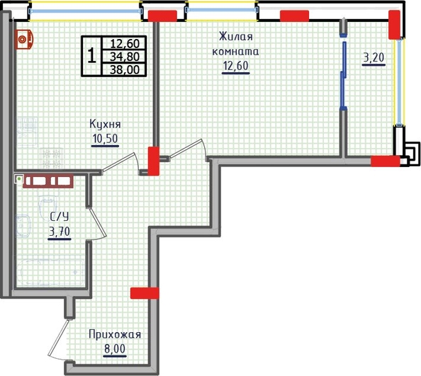 
   Продам 1-комнатную, 38 м², Суворов, дом 5

. Фото 2.