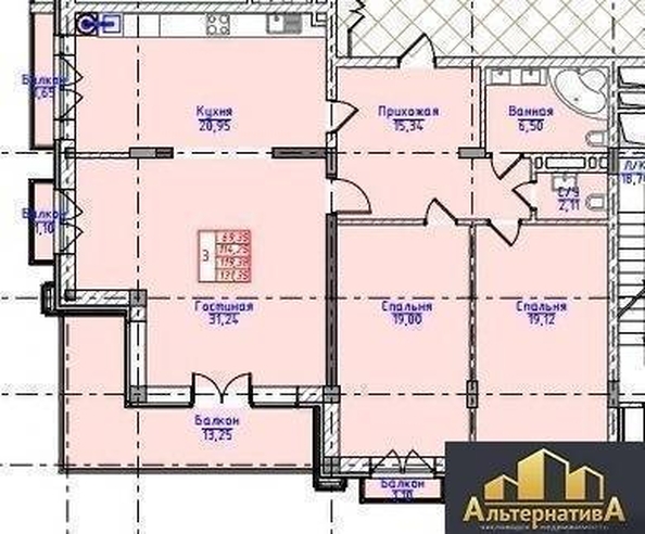 
  Продается 3-комн. квартира, 131.35 м², Виноградная ул
. Фото 4.
