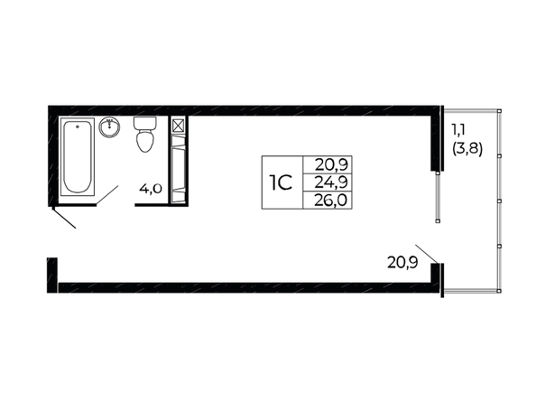
  Продается студия 25.64 м², в ЖК Западные Аллеи, литера 6.3. Фото 1.