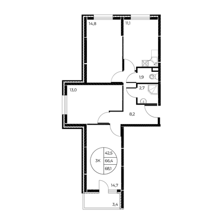 
  Продается 3-комн. квартира 68.1 м², в ЖК Панорама на Театральном, литера 1. Фото 1.