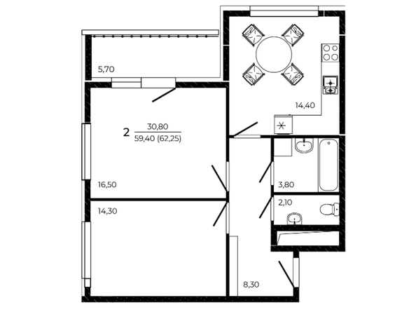 
  Продается 2-комн. квартира 62.25 м², в ЖК ПРИТЯЖЕНИЕ, литер 3. Фото 1.