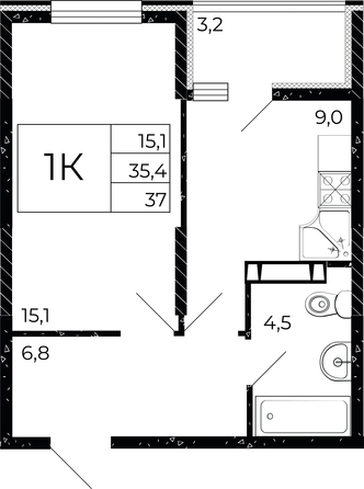 
   Продам 1-комнатную, 37 м², Флора, литера 2.1

. Фото 3.