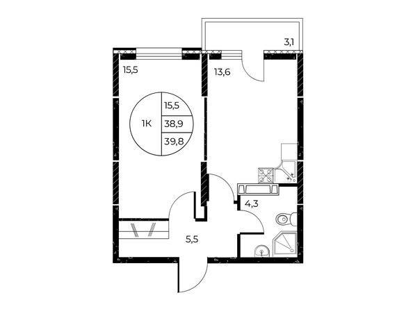 
   Продам 1-комнатную, 39.8 м², Панорама на Театральном, литера 1

. Фото 2.