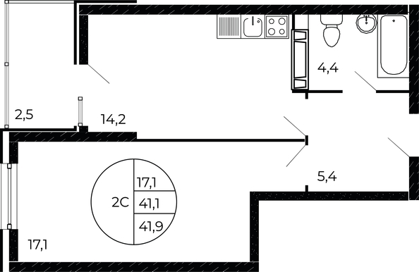 
   Продам 1-комнатную, 41.9 м², Флора, литера 1.3

. Фото 2.