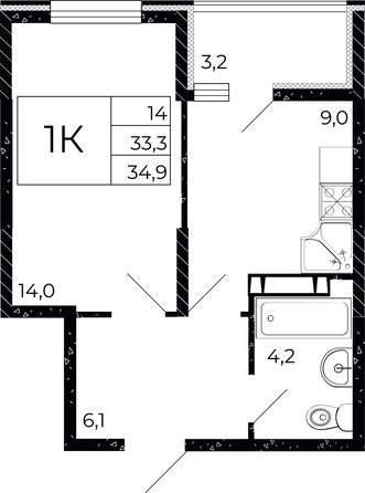 
   Продам 1-комнатную, 34.9 м², Флора, литера 2.1

. Фото 1.