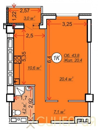 
   Продам 1-комнатную, 43 м², 

. Фото 8.