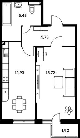 
   Продам 1-комнатную, 42.39 м², Малина Парк, дом 1

. Фото 1.