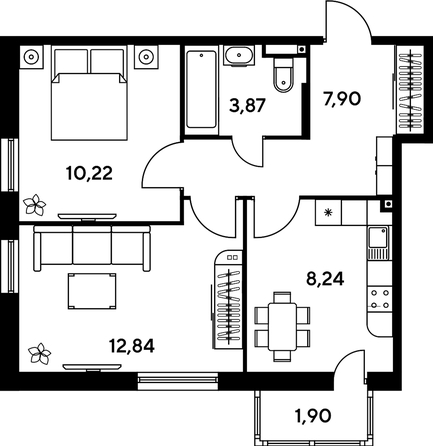 
   Продам 2-комнатную, 46.81 м², Малина Парк, дом 1

. Фото 1.