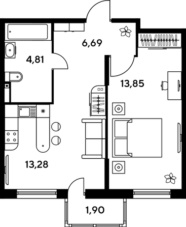 
   Продам 1-комнатную, 41.31 м², Малина Парк, дом 1

. Фото 1.