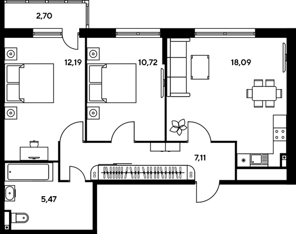 
   Продам 3-комнатную, 58.01 м², Малина Парк, дом 2

. Фото 1.