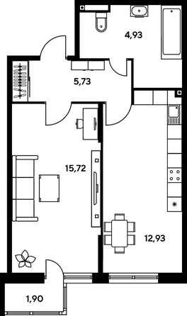 
   Продам 1-комнатную, 42.73 м², Малина Парк, дом 2

. Фото 1.