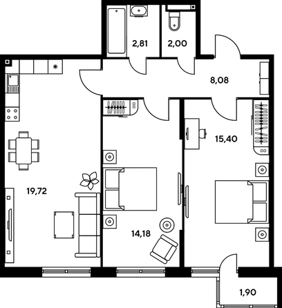 
   Продам 3-комнатную, 66.32 м², Малина Парк, дом 2

. Фото 1.