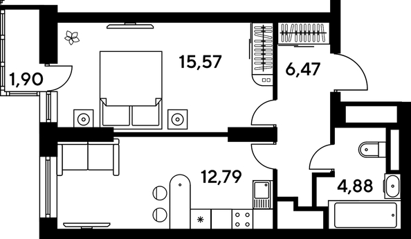 
   Продам 1-комнатную, 42.47 м², Малина Парк, дом 4

. Фото 1.