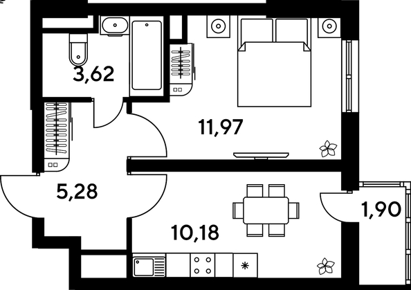 
   Продам 1-комнатную, 33.34 м², Малина Парк, дом 4

. Фото 1.