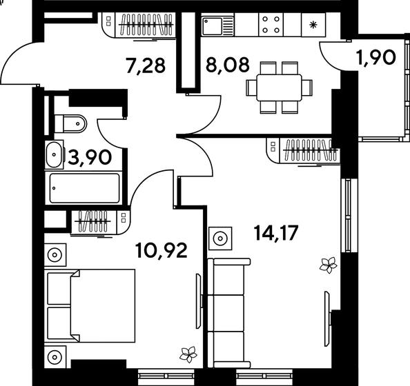 
   Продам 2-комнатную, 47.77 м², Малина Парк, дом 4

. Фото 1.