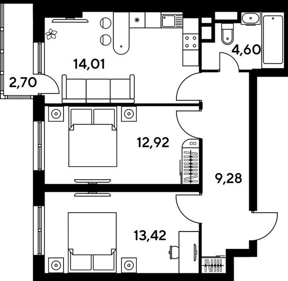 
   Продам 3-комнатную, 58.34 м², Малина Парк, дом 4

. Фото 1.