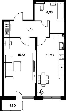 
   Продам 1-комнатную, 42.68 м², Малина Парк, дом 2

. Фото 1.