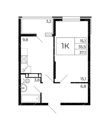 
   Продам 1-комнатную, 37.1 м², Флора, литера 3.1

. Фото 1.