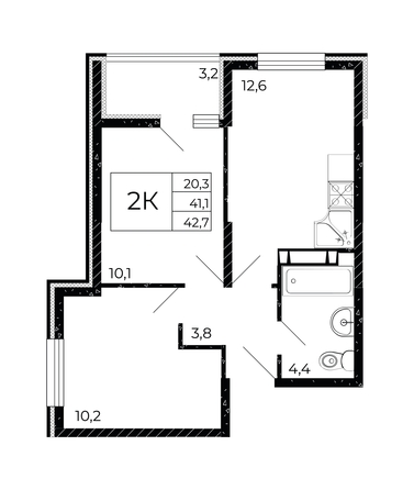 
   Продам 2-комнатную, 42.7 м², Флора, литера 3.1

. Фото 1.