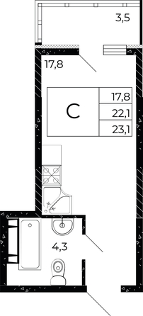 
   Продам студию, 23.1 м², Флора, литера 3.1

. Фото 1.