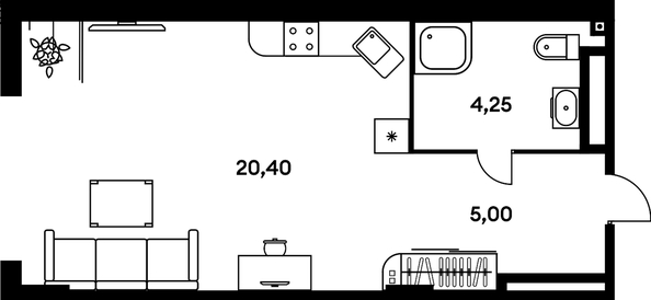 
   Продам 1-комнатную, 29.65 м², Гринсайд, 5.1-5.5

. Фото 1.