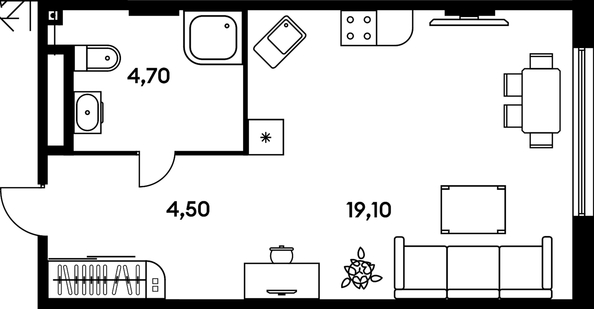 
   Продам 1-комнатную, 28.5 м², Гринсайд, 5.1-5.5

. Фото 1.