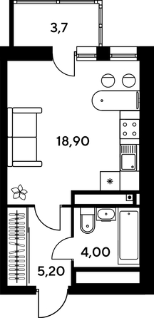 
   Продам 2-комнатную, 40.15 м², Сезоны

. Фото 1.