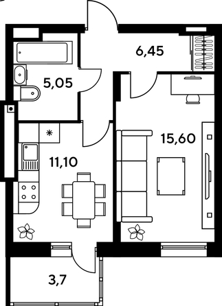 
   Продам 1-комнатную, 41.8 м², Сезоны

. Фото 1.