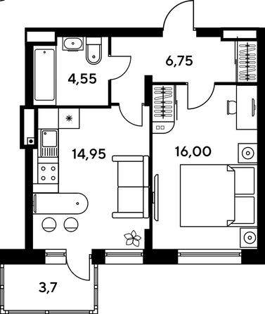 
   Продам 1-комнатную, 41.5 м², Сезоны

. Фото 1.