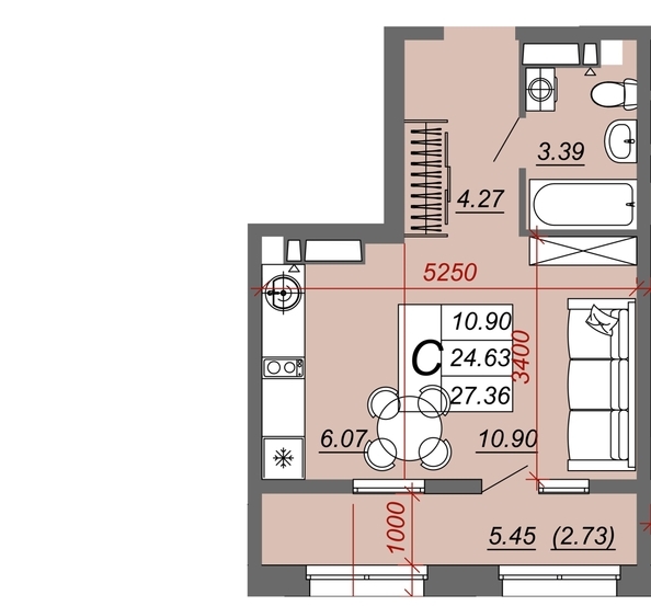 
   Продам студию, 27.55 м², Зорге ул, 11Б

. Фото 1.