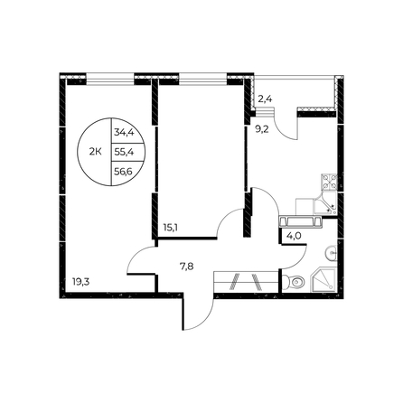 
   Продам 2-комнатную, 56.6 м², Панорама на Театральном, литера 1

. Фото 1.