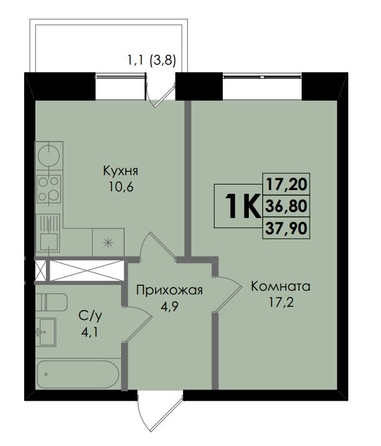 
   Продам 1-комнатную, 37.9 м², Botanika (Ботаника), дом 1

. Фото 1.