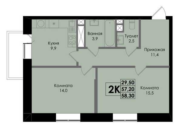 
   Продам 2-комнатную, 58.3 м², Botanika (Ботаника), дом 1

. Фото 1.