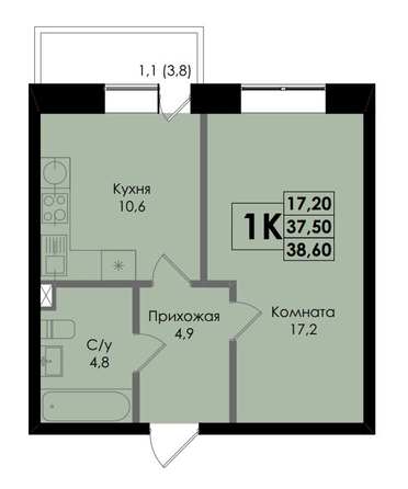 
   Продам 1-комнатную, 38.6 м², Botanika (Ботаника), дом 1

. Фото 1.