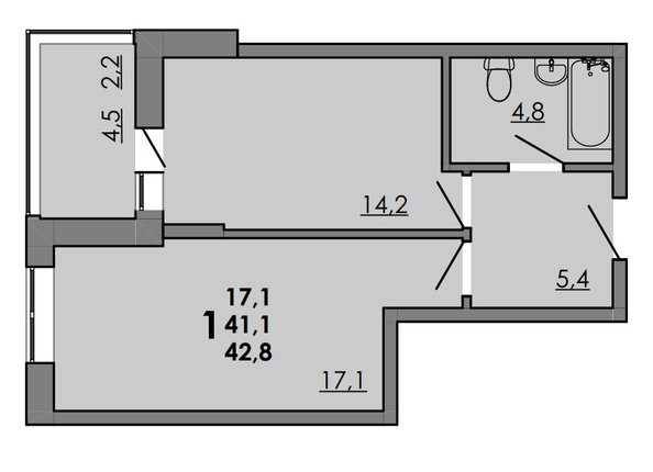 
   Продам 1-комнатную, 42.8 м², Gray (Грэй), кв-л 11-3

. Фото 1.