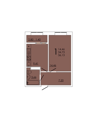 
   Продам 1-комнатную, 36.13 м², Frame (Фрейм), 11А

. Фото 1.