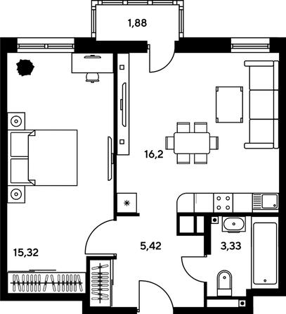 
   Продам 2-комнатную, 42.02 м², Гринсайд, 4.1-4.3

. Фото 1.