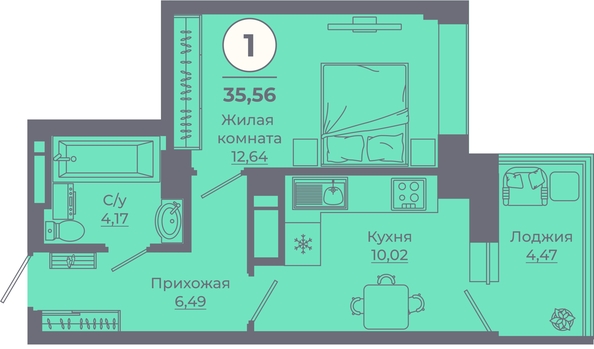 
  Продается 1-комн. квартира, 35.08 м², ЖК Сокольники, литера 7
. Фото 1.
