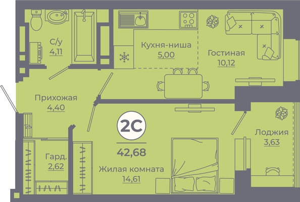 
   Продам 2-комнатную, 42.55 м², Сокольники, литера 8

. Фото 1.